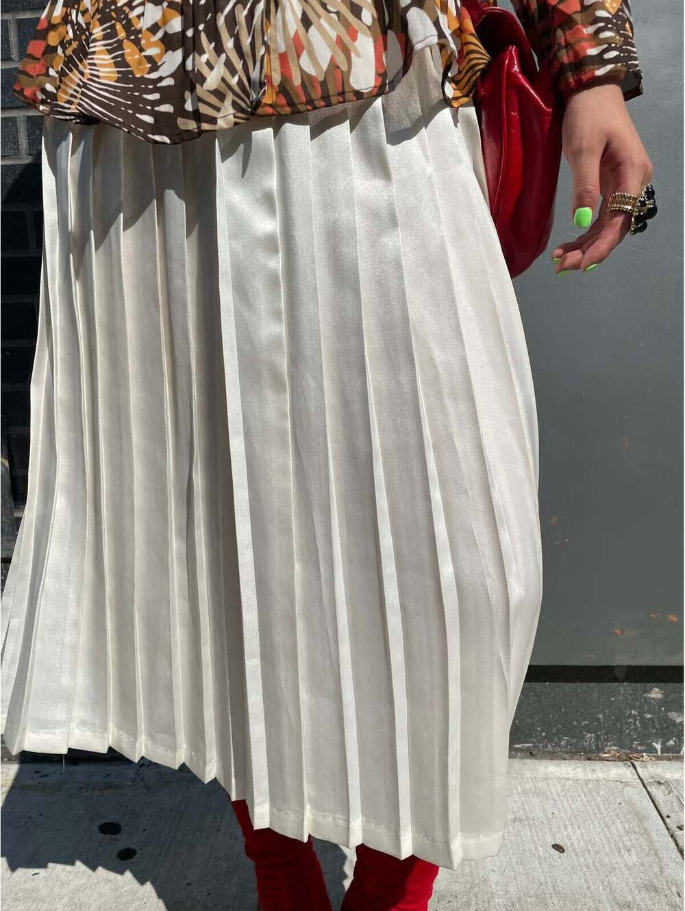 Satin Pleated Midi Skirt